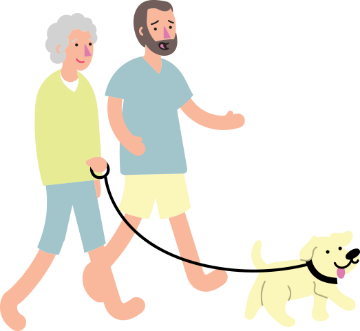 Old Couple Walking Dog