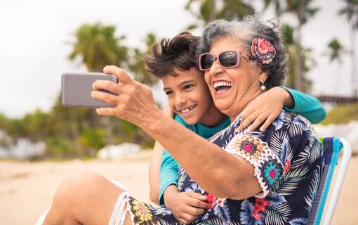 Grandmother takes selfie with grandson
