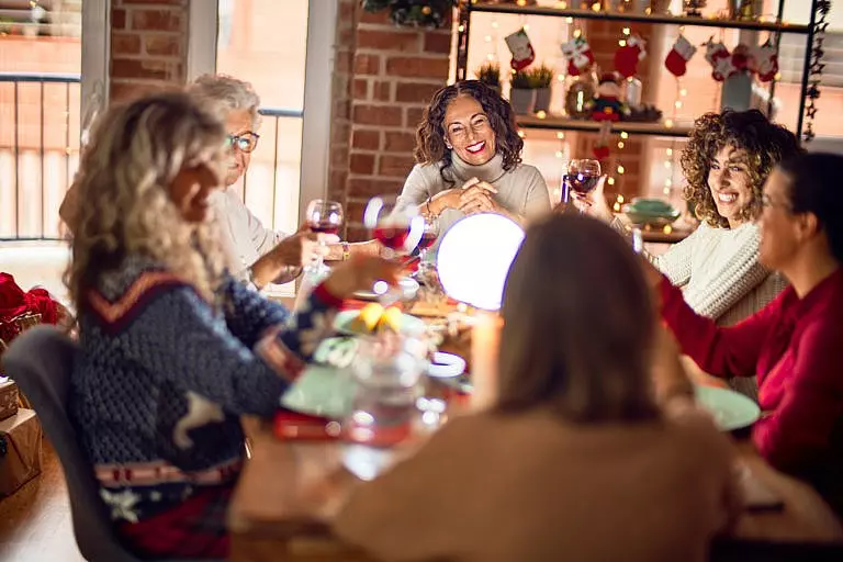 A family gathered for the holidays, talking about their estate plan.