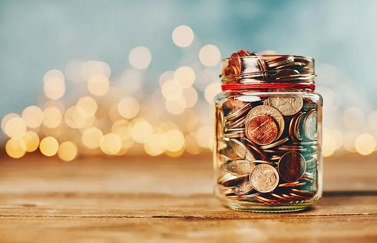 A jar with charitable contributions.
