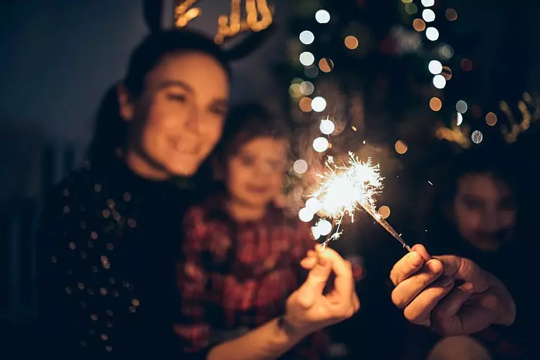 Family celebrating the New Year