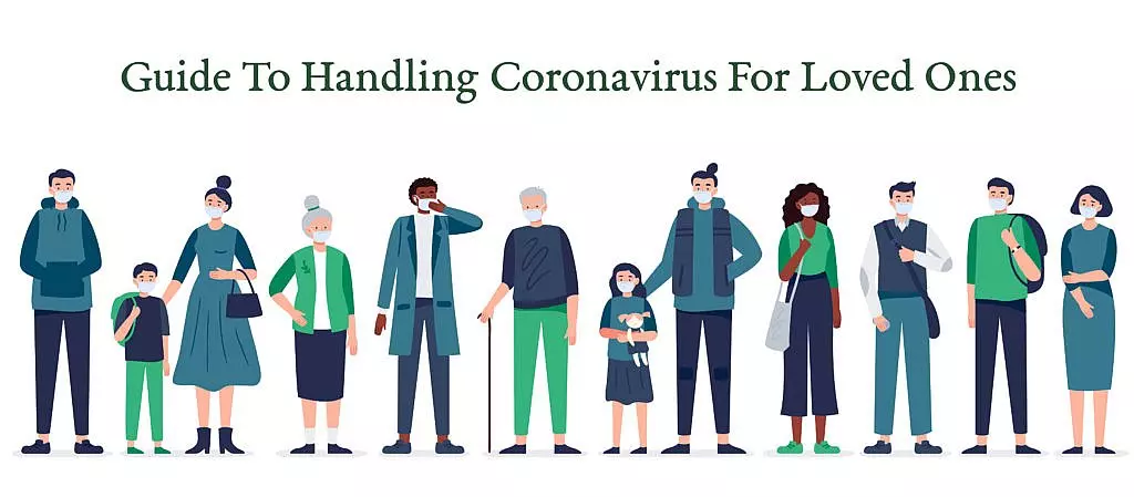 Person in a mask next to the title Guide To Handling Coronavirus For Loved Ones