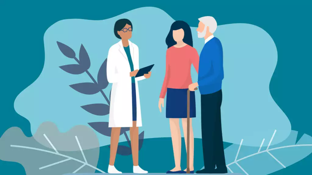 Elderly man with Alzheimer's talking to doctor.