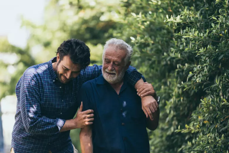 son with his aging parent