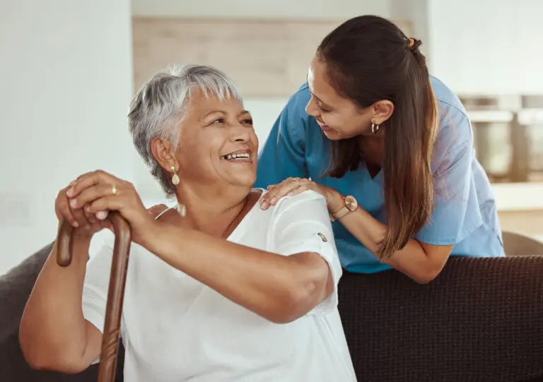 elderly woman with caregiver