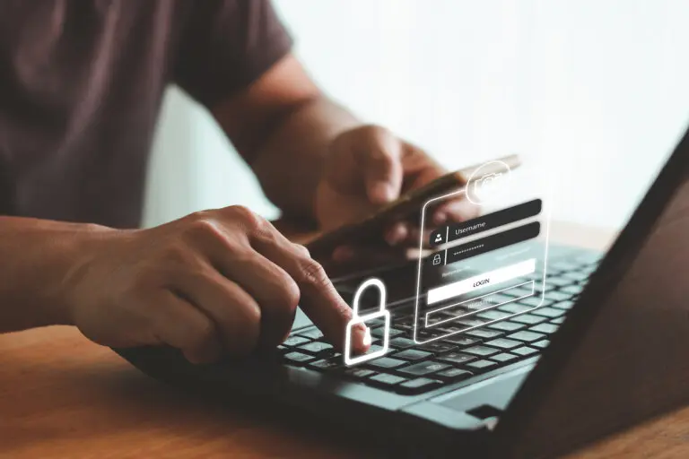 man logging into bank account