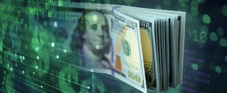 Digital numbers with hundred dollar bills