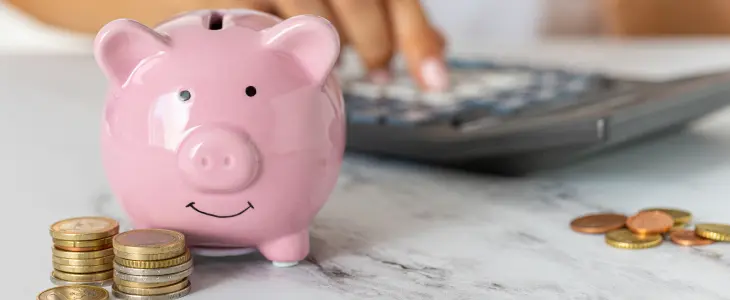 Piggy bank and coins
