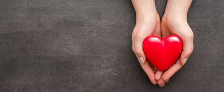 Person holding a red plastic heart