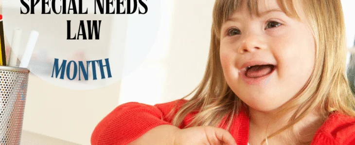 A happy girl with Down syndrome. Text: 